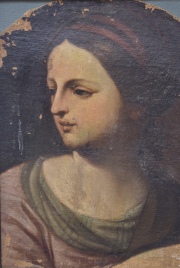 Madonna, antiguo óleo italiano sobre tela, roturas. Mide: 41 x 30 cm.