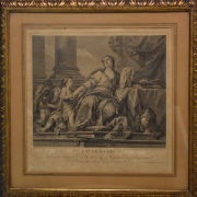 LA TRAGEDIE y LA COMEDIE, dos grabados franceses tomados de diseños de Carle Venloo. Marcos dorados. Miden: 35 x 35 cm.