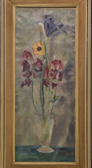 Menghi, J. L. 'VASO CON FLORES', óleo, 24 x 60 cm
