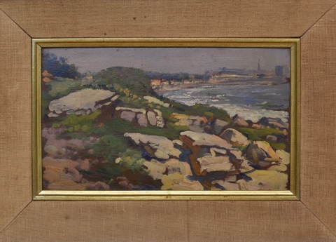 Coppini, Fausto E. 'Mar del Plata', óleo. 12,5 x 21 cm.