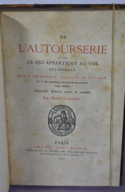 GOMMER, Pierre de: DE L´AUTOURSERIE ET DE CE QUI APPARTIENT AU VOL DES OISEAUX. Paris, chez aug. Aubry, editeur, 1877. E