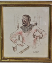 ENRIQUE DE LARRAÑAGA, Personaje a la mesa, dibujo firmado abajo a la derecha. Mide: 23,5 x 21 cm. .
