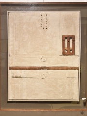 Blas Castagna: El Guerrero, técnica mixta: madera y piedra. (90 x 71 cm) Año 1996. Certificado: Frans Van Riel.