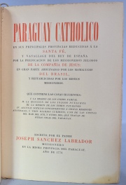 SANCHEZ LABRADOR, J: PARAGUAY CATHOLICO. Viau y Zona 1936. Manchas en tapas.