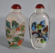 Dos Snuff bottles, decoración de paisajes. 8 cm.