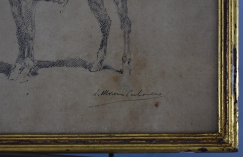 Moreno Carbonero, Mujer atendiendo a un oficial de caballería, tinta de 15 x 20 cm.