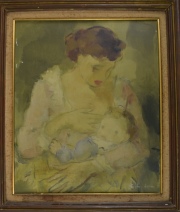 Jarry, Gaston. Maternidad, óleo sobre tela, firmado. Mide: 60 x 50 cm.