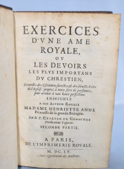 Exercices D' Une Ane Royale. Par P. Cyprien De Gamaches. A Paris Imprimerie Royale 1655 (Ex Libris Rene Choppin). 1 vol