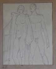 Desnudos, Dos dibujos de Jorge Larco. Miden: 22 x 18 y 40 x 28 cm.