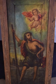 San Cristobal, antigua pintura sobre tabla. Mide: 112 x 43 cm.