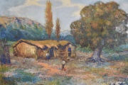 J. Bonelli 'Rancho Norteño', óleo sobre tela, con rotura. Mide: 66 x 81 cm.