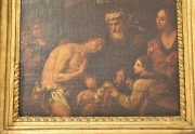 Escena Bíblica, óleo sobre tabla. Antigua etiqueta Vieja, Atribuido a Il Guercino. Mide: 23 x 28 cm.