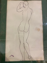 Desnudo, lápiz de J. Larco. Mide: 30 x 18 cm.