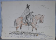 Marenco, E. Gaucho a Caballo, dibujo a la tinta y lápiz color. Sin enmarcar. Mide: 23,5 x 33 cm. Colección C. Seeber