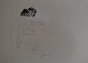 Josefina Robirosa 'Pareja Abrazándose', dibujo tinta. Mide: 47 x 34 cm