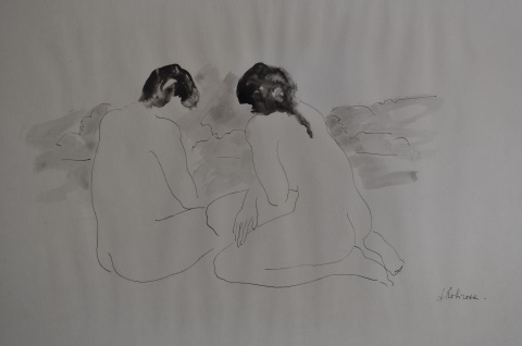 Josefina Rbirosa 'Pareja', dibujo. Mide: 47 x 34 cm,