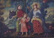 Sagrada Familia, óleo, arte popular boliviano. Mide: 44 x 63 cm.
