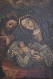 Sagrada Familia, óleo sobre tela reentelada, escuela Altoperuana, siglo XVIII-XIX.