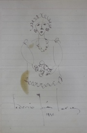 FEDERICO GARCIA LORCA, Mujer, dibujo a la tinta firmado. Peq. mancha. Mide: 20 x 14 cm.