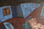 Alejandro, Boim, La Terraza, óleo firmado de 150 x 150 cm.