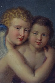 Niño y Angel, óleo siglo XIX Mide: 22 x 19 cm.