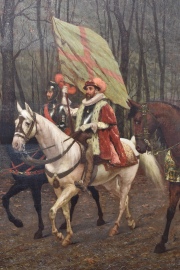 S. Sanchez Barbudo, Paseo de la realeza, óleo sobre tela. Año 1890. Mide: 130 x 198 cm.