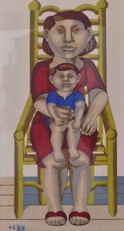 Julia Elena Diz 'Madre y Niño en una silla. Serigrafía. Mide: 60 x 32 cm.
