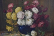 Vaso con flores, óleo firmado A.R. Goldslackow. Mide: 70 x 93 cm.