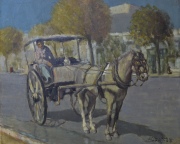 Manuel VIdal Barros, Carro de lechero, óleo. Mide: 40 x 50 cm.