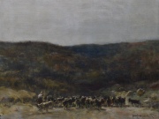 Jacques Witjens Stephan. Paisaje con cabras, óleo sobre tabla de 45 x 57 cm.