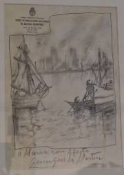 Quinquela Martin, Barcos, dibujo. Mide: 29 x 20 cm.