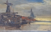 Koek Koek, Stephen, 'Molinos en la Costa', óleo sobre tabla de 13 x 25,8 cm.