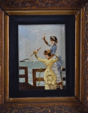 VAN DEN BOS, Georges - Belgian 1835-1911 Les Adieux, óleo de 14 x 10 cm.