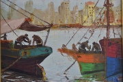 Ignacio Imperiale. Barcos, óleo. Mide: 18 x 21 cm.