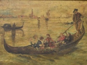 G. Carelli. Gondola en Canal de Venecia sobre tabla de 22 x 33 cm.