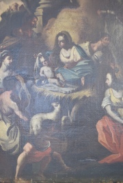 Natividad del Señor, óleo anónimo de Escuela Italiana. Sin enmarcar. Deterioros. 100 x 75 cm.