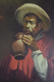 MEZZADRA, Gaucho con cántaro, óleo sobre tela, firmado . 56 x 46 cm.