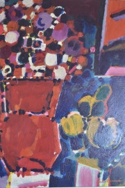 Julio Barragan, Florero colorado. óleo de 50 x 40 cm. Exp. Wildenstein año 1972.