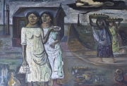 Chale. Mujeres de Pueblo, témpera. 45 x 60 cm.
