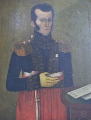 Mariscal Antonio José de Sucre, óleo sobre tela con saltaduras. Mide: 73 x 61 cm.