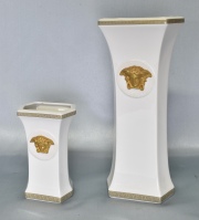 Dos Vasos de porcelana Rosenthal 'Versace'. Alto: 25 y 13 cm.