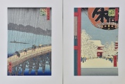 Carpeta de Hiroshige con cinco xilografías. 5 Piezas.