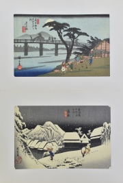 Carpeta de Hiroshige con cinco xilografías. 5 Piezas.