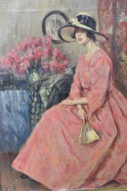 Alejandro Christophersen 'Joven con vestido rosa', óleo sobre tela de 81 x 60 cm.