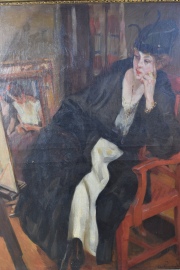 Alejandro Christophersen 'Mujer admirando una pintura', óleo de 100 x 80 cm.