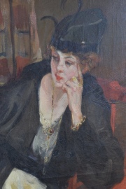 Alejandro Christophersen 'Mujer admirando una pintura', óleo de 100 x 80 cm.