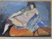 Cogorno, Santiago. Desnudo Recostado, técnica mixta año 1968 de 40 x 58 cm.