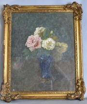 Dos pinturas, Vasos con Flores, por Henri Dumont. 45 x 36,5 cm.