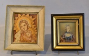 Dos miniaturas: Mujer - Virgen con niño. 2 Piezas, enmarcadas.