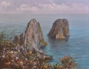Amerigo Tamburrino, Paisaje costero, Salerno; óleo de 24 x 29 cm. .